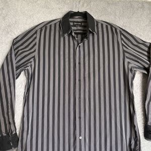 Giovani Dress Shirt Men's 17.25/44 Black Gray Striped Slim Fit‎ Spread Collar